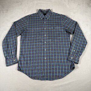 Ralph Lauren Shirt Men Size L Plaid Slim Fit Long Sleeve 100% Cotton Logo EUC